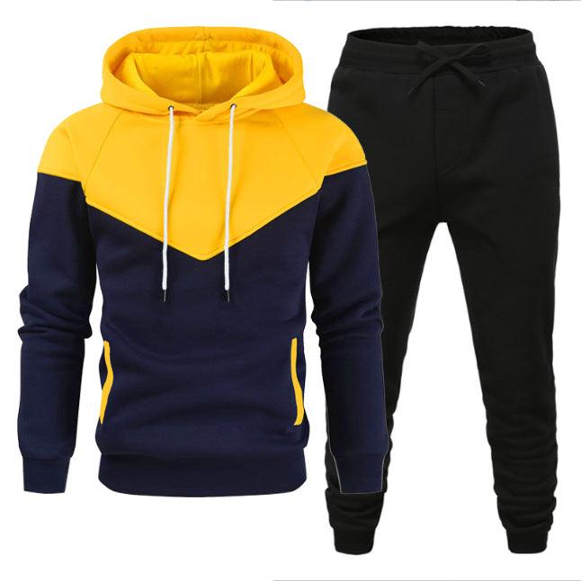 Men's Fleece - lined Sweater Suit Teenagers Fashion Casual Exercise Stitching Contrast Color - Amazitshop