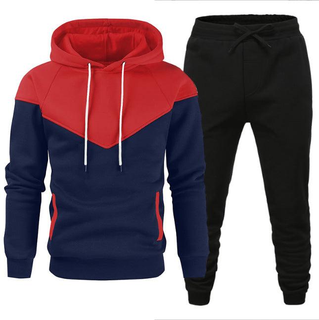 Men's Fleece - lined Sweater Suit Teenagers Fashion Casual Exercise Stitching Contrast Color - Amazitshop