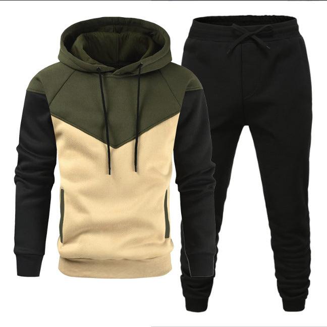 Men's Fleece - lined Sweater Suit Teenagers Fashion Casual Exercise Stitching Contrast Color - Amazitshop