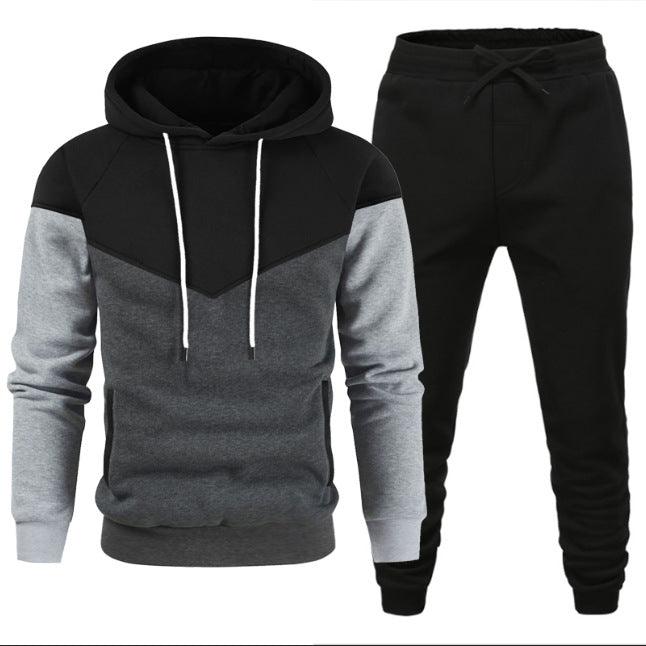 Men's Fleece - lined Sweater Suit Teenagers Fashion Casual Exercise Stitching Contrast Color - Amazitshop