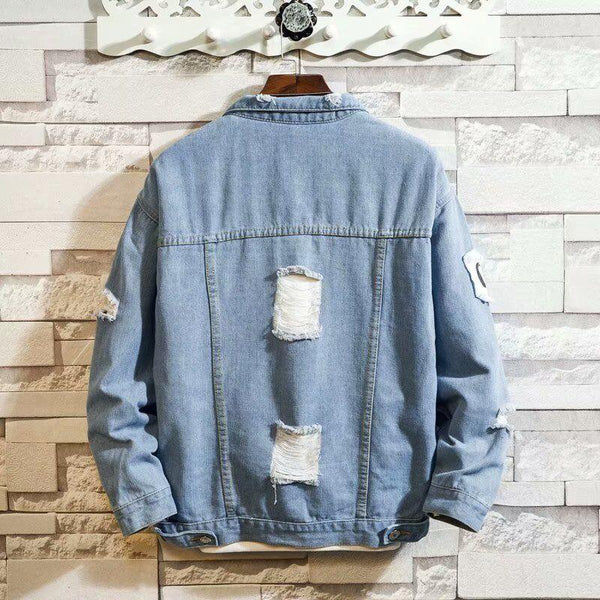 Men's hole in denim jacket in spring and autumn - Amazitshop