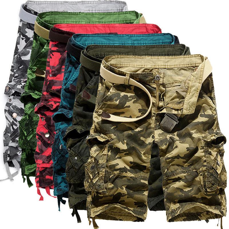 Men's Loose Casual Camouflage Overalls Large Size Multi - pocket Five - point Pants Men's Beach Pants - Amazitshop