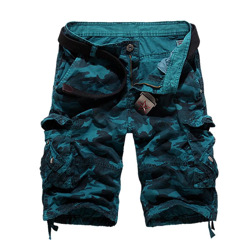 Men's Loose Casual Camouflage Overalls Large Size Multi - pocket Five - point Pants Men's Beach Pants - Amazitshop