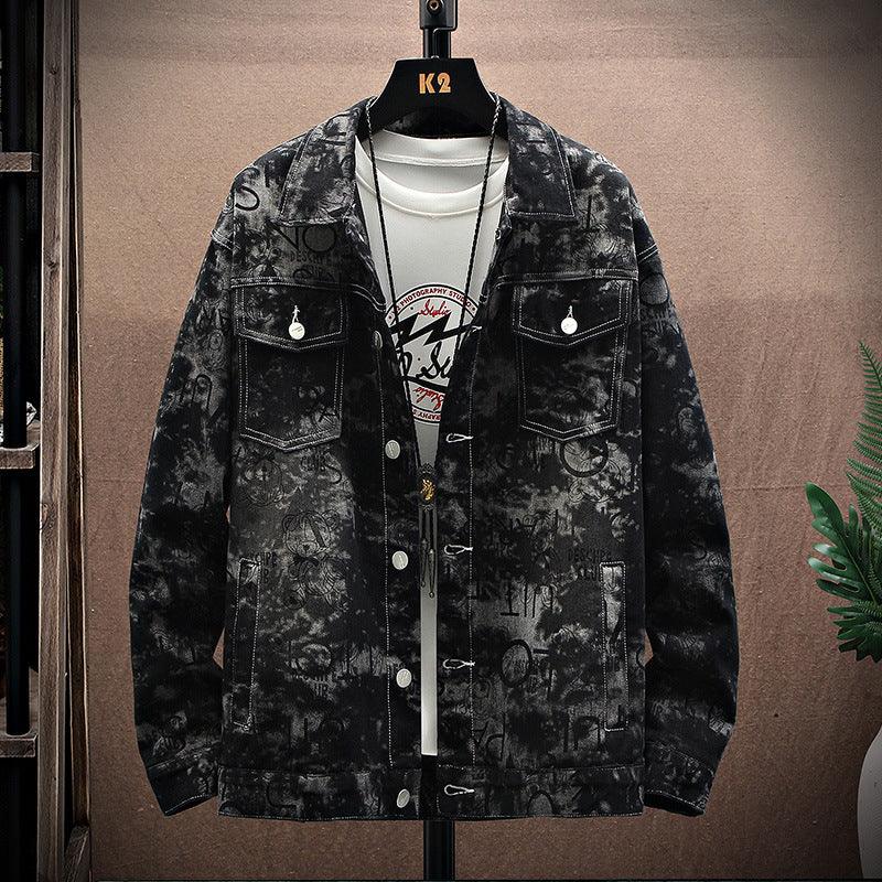 Men's Loose Plus Size Trendy Printed Denim Jacket - Amazitshop