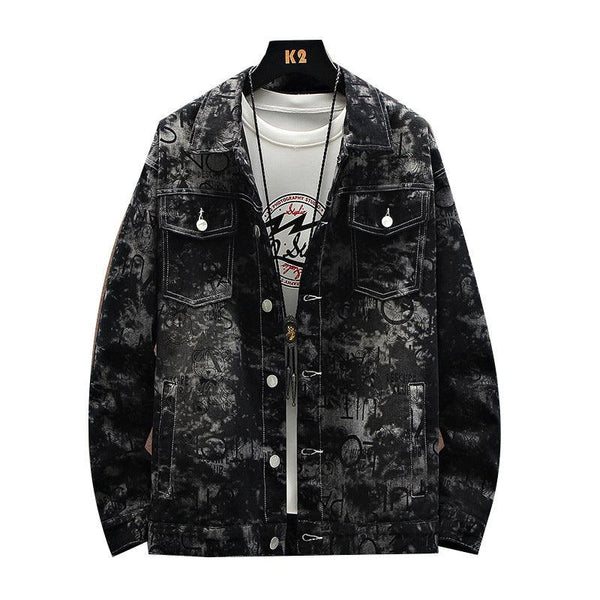 Men's Loose Plus Size Trendy Printed Denim Jacket - Amazitshop