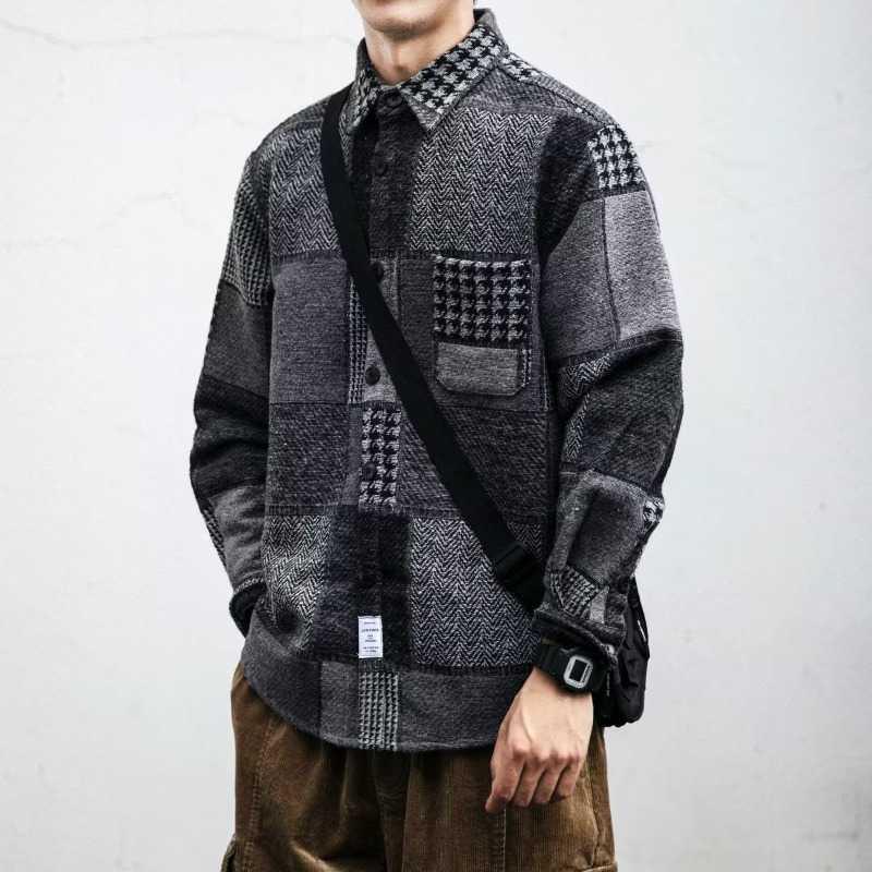 Men's Loose Versatile Contrast Color Coat Plaid Shirt - Amazitshop
