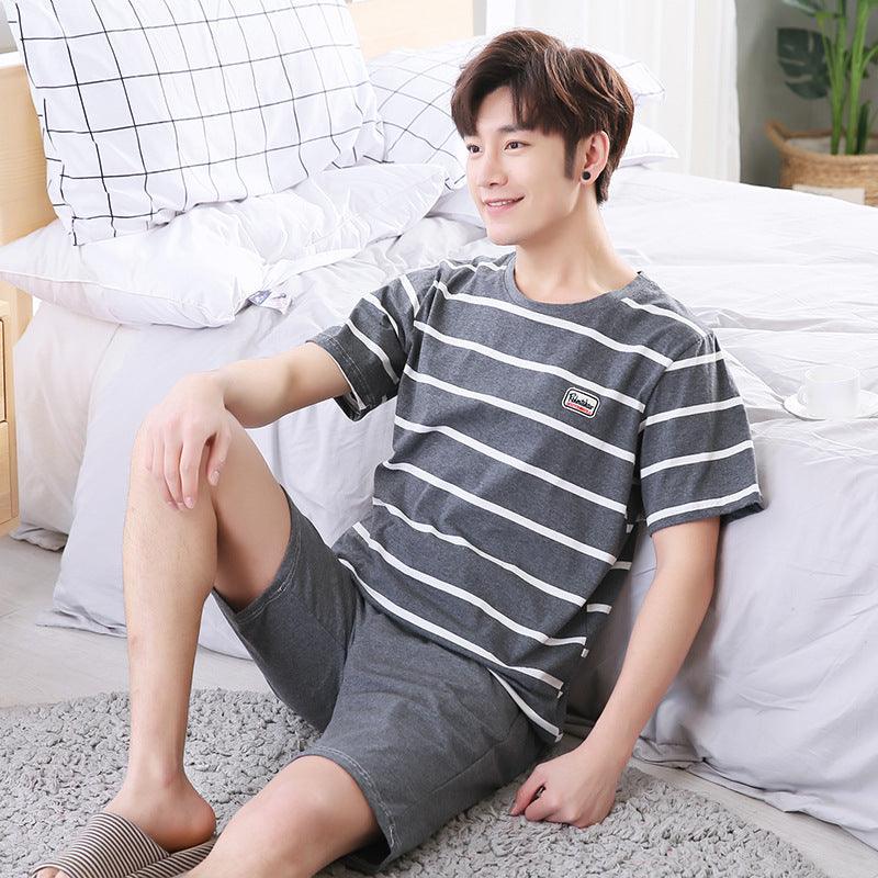 Men's Pajamas Short - sleeved Shorts Knitted Cotton Pullover - Amazitshop
