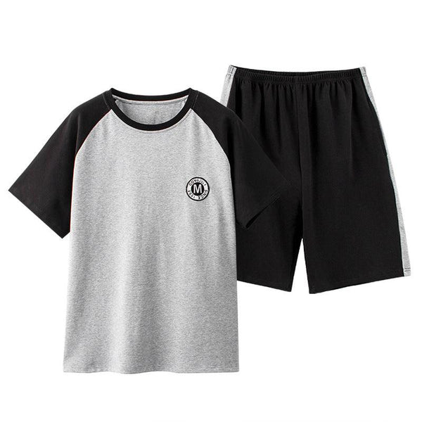 Men's Pajamas Short - sleeved Shorts Knitted Cotton Pullover - Amazitshop