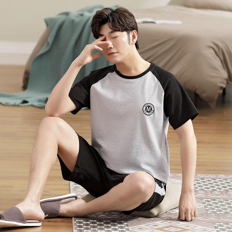 Men's Pajamas Short - sleeved Shorts Knitted Cotton Pullover - Amazitshop