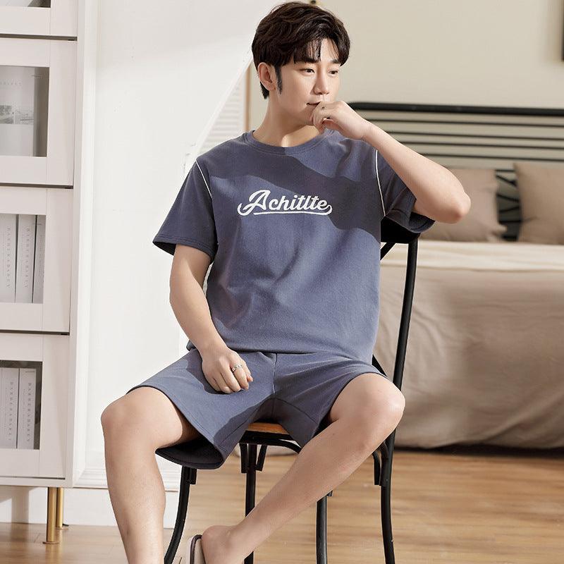 Men's Pajamas Short - sleeved Shorts Knitted Cotton Pullover - Amazitshop