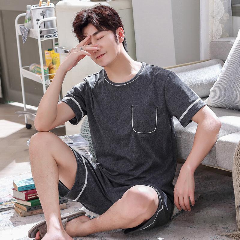 Men's Pajamas Short - sleeved Shorts Knitted Cotton Pullover - Amazitshop