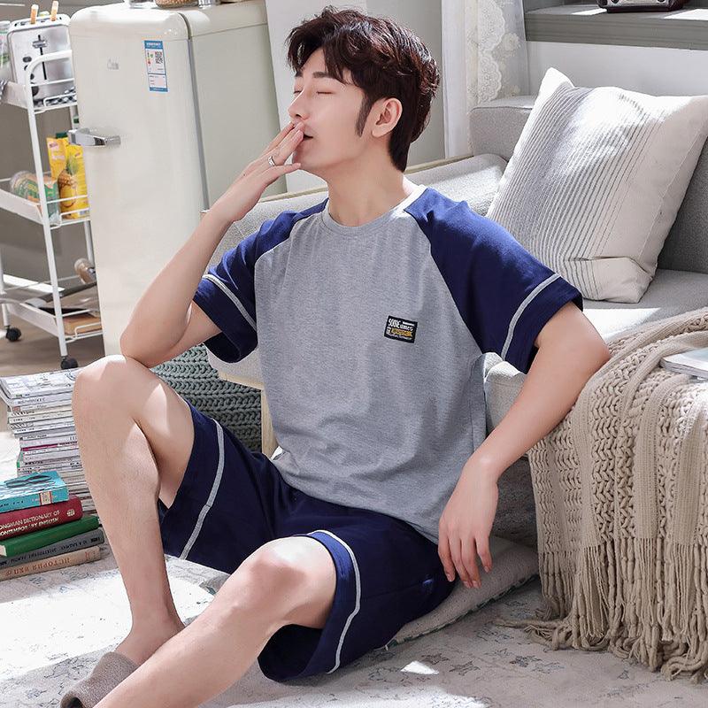 Men's Pajamas Short - sleeved Shorts Knitted Cotton Pullover - Amazitshop