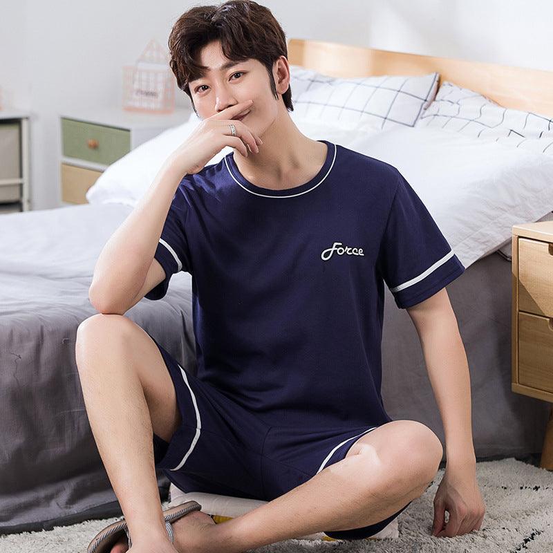 Men's Pajamas Short - sleeved Shorts Knitted Cotton Pullover - Amazitshop