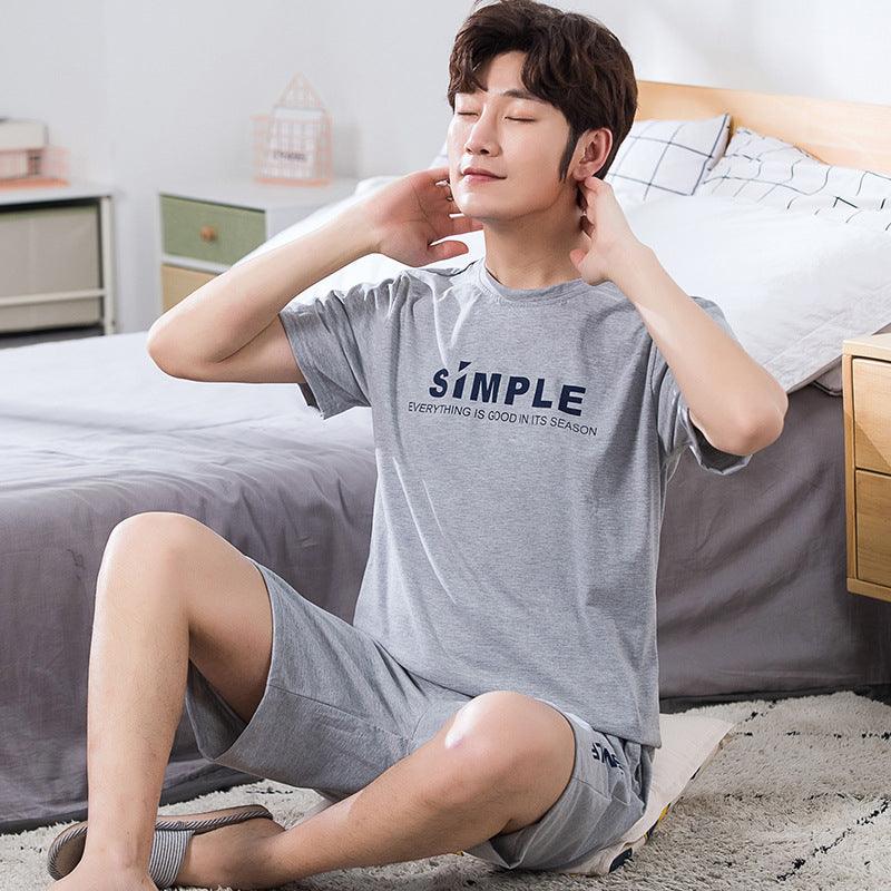 Men's Pajamas Short - sleeved Shorts Knitted Cotton Pullover - Amazitshop