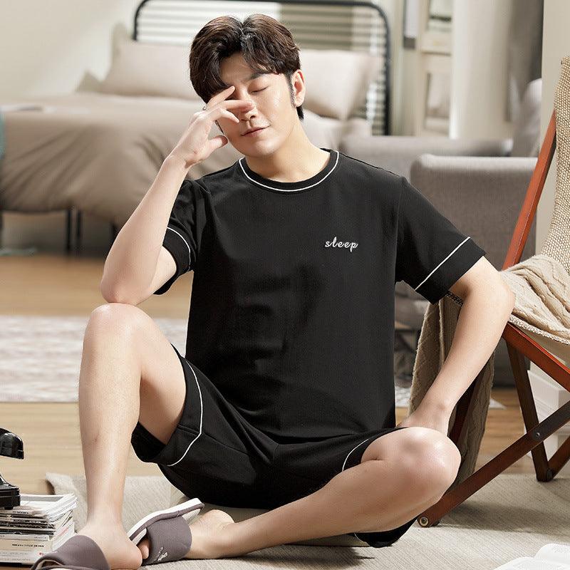 Men's Pajamas Short - sleeved Shorts Knitted Cotton Pullover - Amazitshop