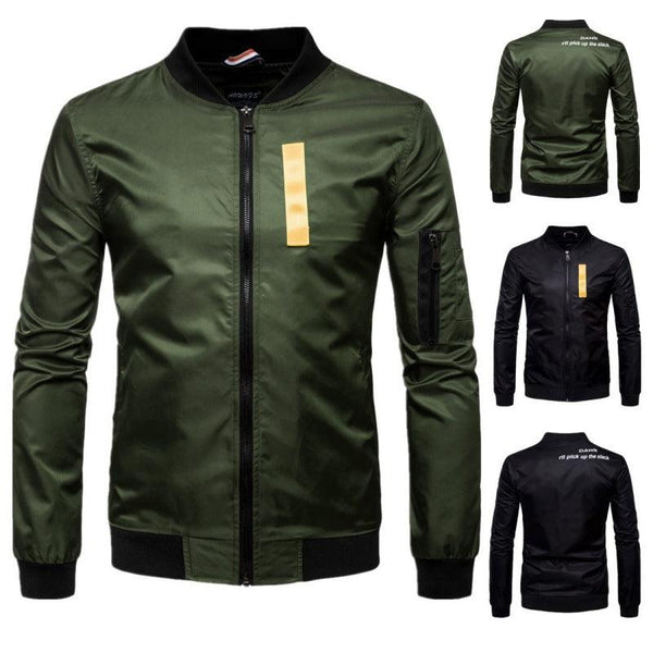 Men's Plus Size Stand Collar Contrast Color Braid Decorative Flight Jacket - Amazitshop