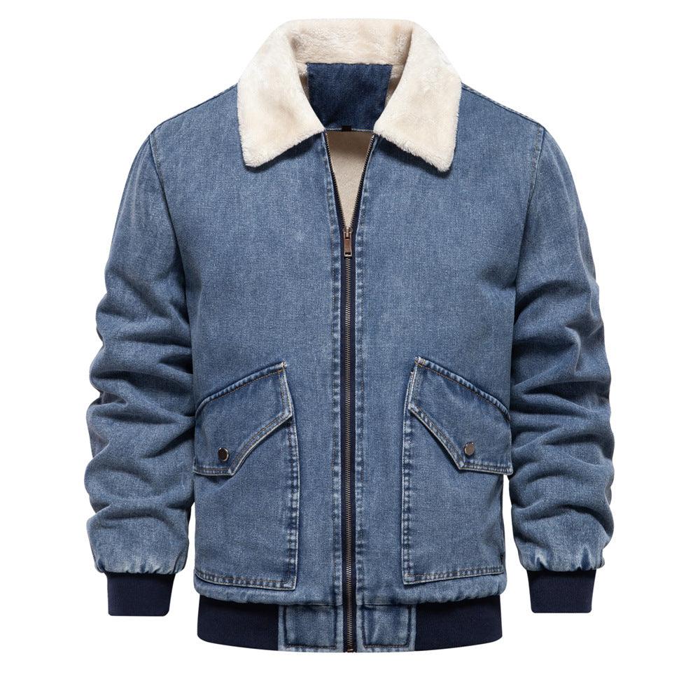 Men's Plush Denim Jacket In European Size - Amazitshop