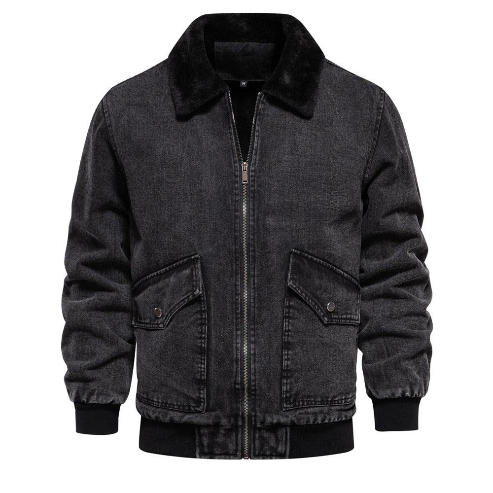 Men's Plush Denim Jacket In European Size - Amazitshop