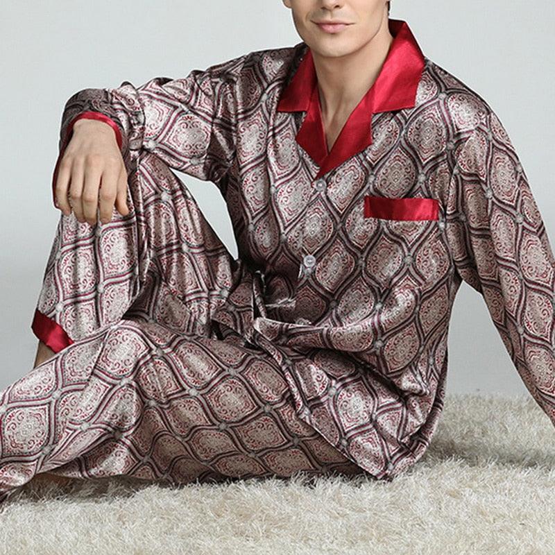 Men's Printed Silk Pajamas Spring And Summer Long - Sleeved Suit - Amazitshop