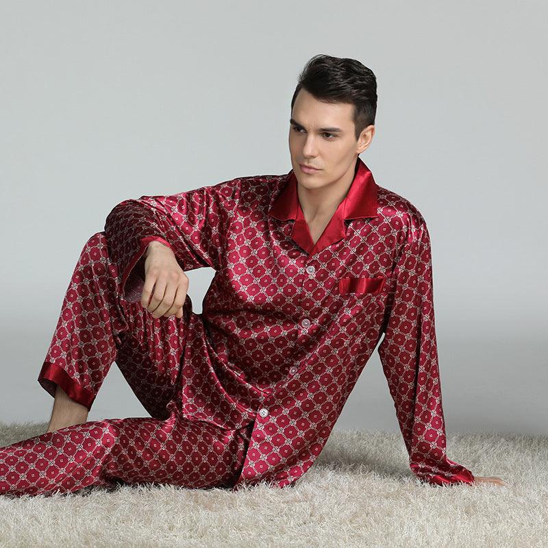 Men's Printed Silk Pajamas Spring And Summer Long - Sleeved Suit - Amazitshop