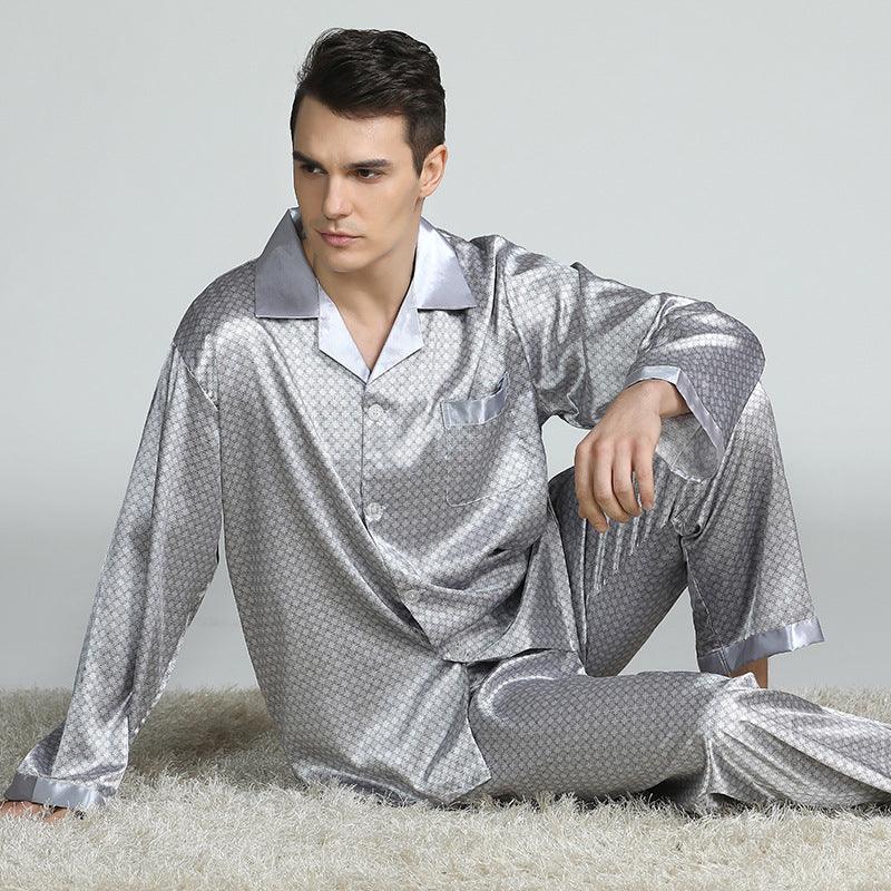 Men's Printed Silk Pajamas Spring And Summer Long - Sleeved Suit - Amazitshop