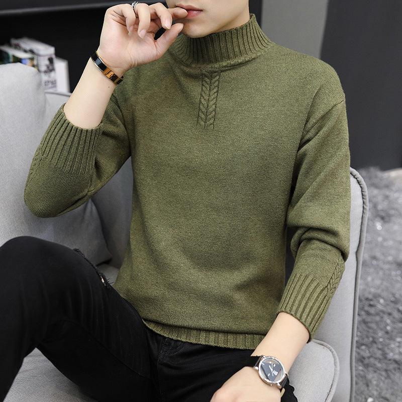 Men's Pure Color Half Collar Sweater - Amazitshop