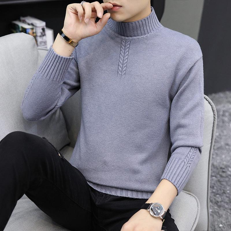Men's Pure Color Half Collar Sweater - Amazitshop