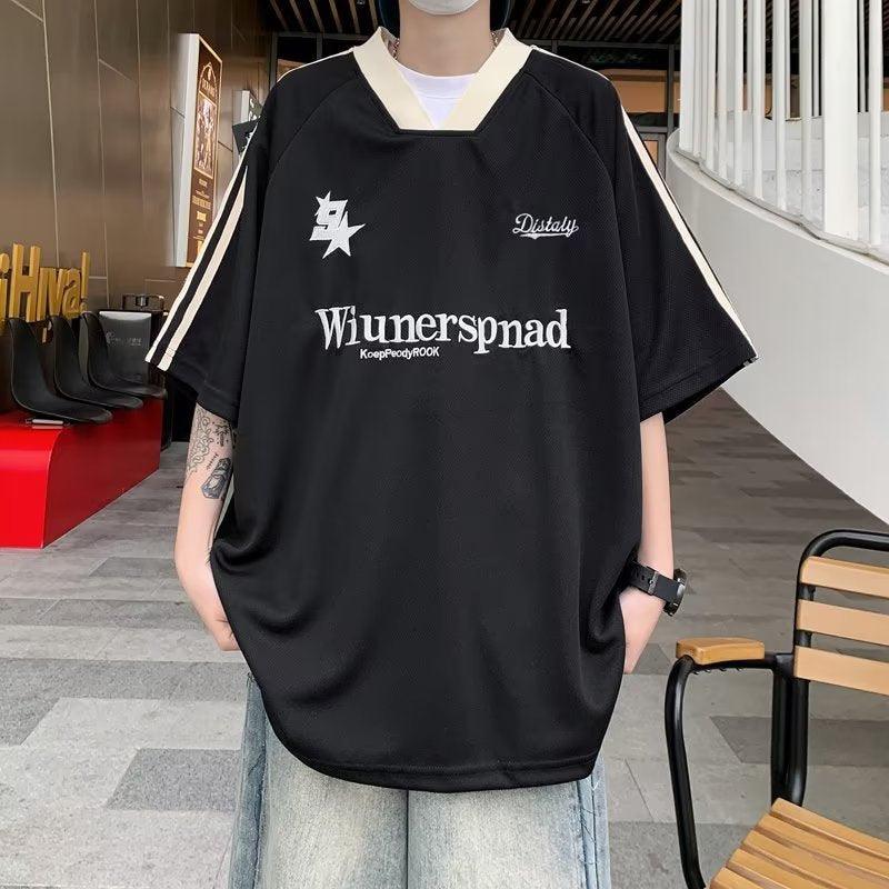 Men's Short - sleeved Summer Fashion V - neck T-shirt Casual Loose - Amazitshop