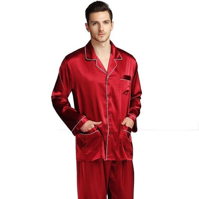 Men's silk satin pajamas suit casual wear - Amazitshop