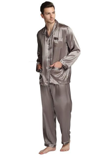Men's silk satin pajamas suit casual wear - Amazitshop