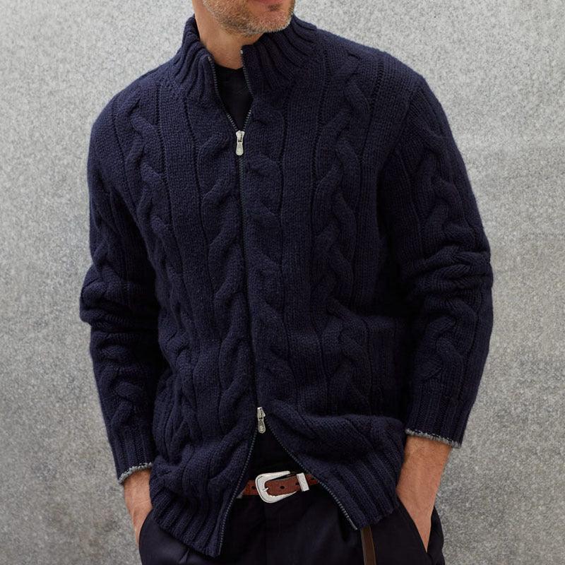 Men's Solid Color Zipper Knitted Jacket - Amazitshop