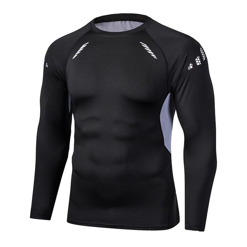 Men's Sports Fitness Tights Running Sweat - wicking Training Wear Plus Velvet Thickened Men's Long - sleeved T-shirt - Amazitshop