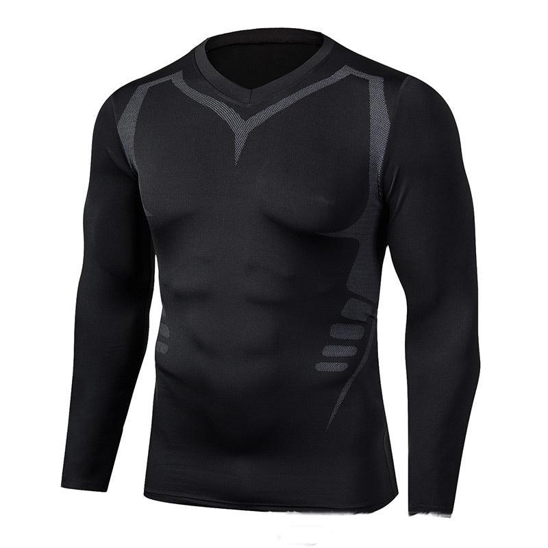 Men's Sports Fitness Tights Running Sweat - wicking Training Wear Plus Velvet Thickened Men's Long - sleeved T-shirt - Amazitshop
