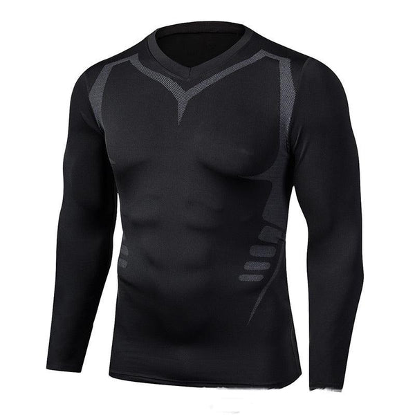 Men's Sports Fitness Tights Running Sweat - wicking Training Wear Plus Velvet Thickened Men's Long - sleeved T-shirt - Amazitshop