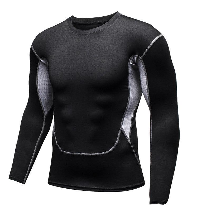 Men's Sports Fitness Tights Running Sweat - wicking Training Wear Plus Velvet Thickened Men's Long - sleeved T-shirt - Amazitshop