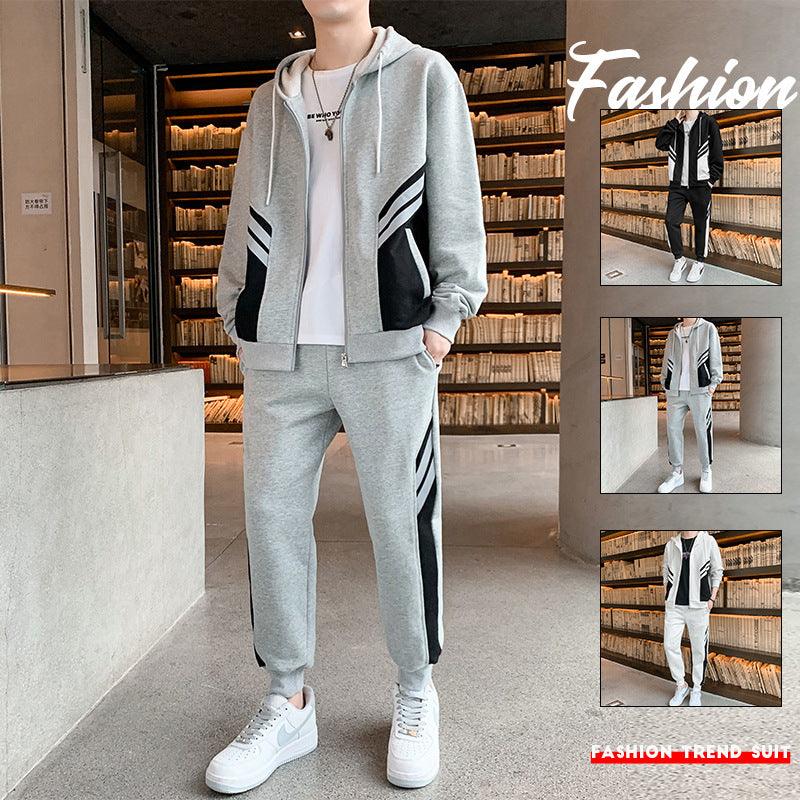 Men's Sports Sweater Suit Cardigan Hooded Sweatpants Two - piece Set High - end Running Sports Leisure - Amazitshop