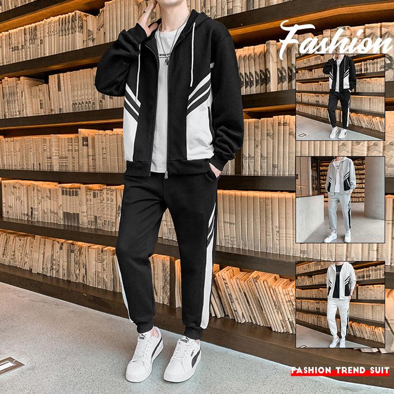 Men's Sports Sweater Suit Cardigan Hooded Sweatpants Two - piece Set High - end Running Sports Leisure - Amazitshop