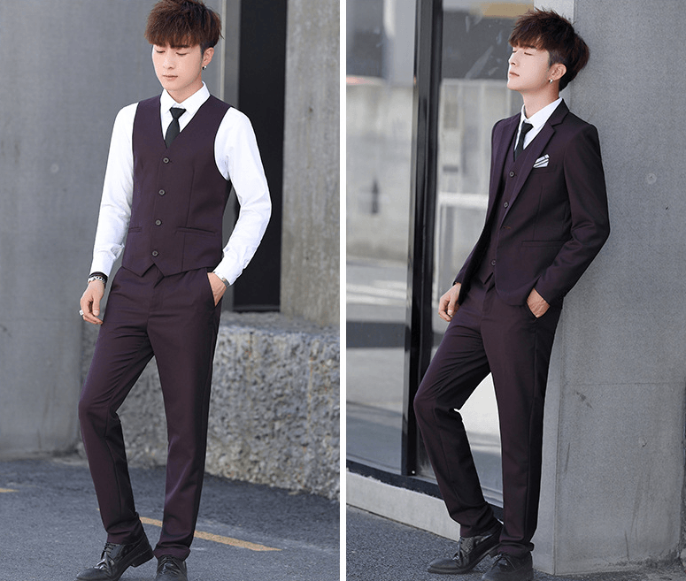 Men'S Three - Piece Korean Style Self - Cultivation Groomsmen Suits Men'S Suits - Amazitshop