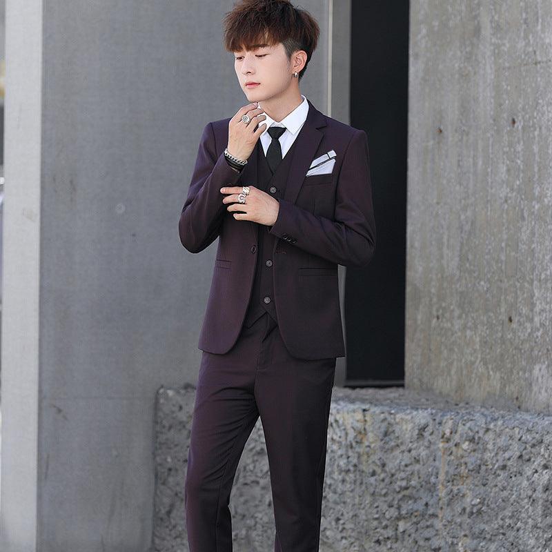 Men'S Three - Piece Korean Style Self - Cultivation Groomsmen Suits Men'S Suits - Amazitshop