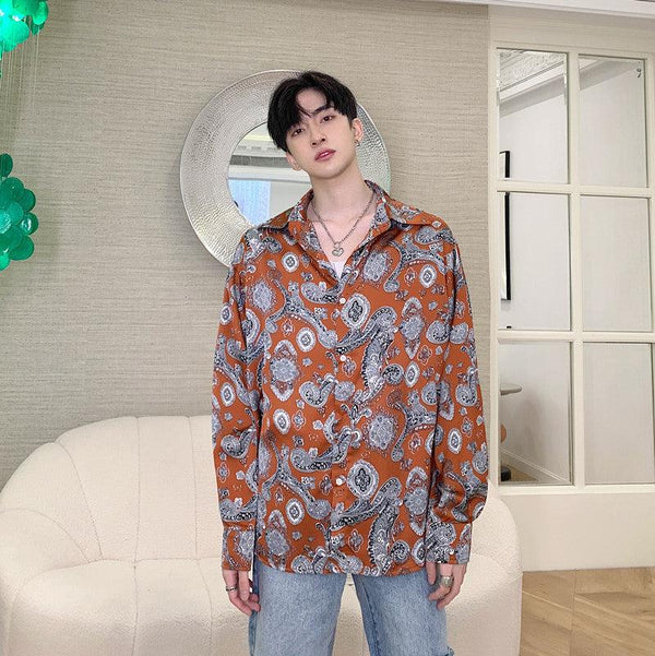 Men's Totem Printing Trend Thin Shirts Slippery Tops - Amazitshop