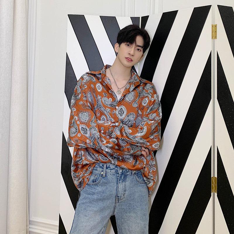 Men's Totem Printing Trend Thin Shirts Slippery Tops - Amazitshop