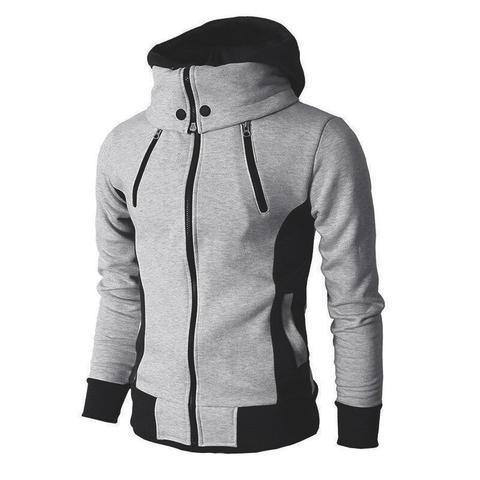 Men's Zip UP Hooded Jacket Fake Two Piece Sports Cardigan Casual Slim Sweatshirt Jacket - Amazitshop