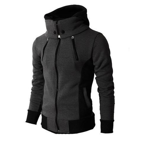 Men's Zip UP Hooded Jacket Fake Two Piece Sports Cardigan Casual Slim Sweatshirt Jacket - Amazitshop