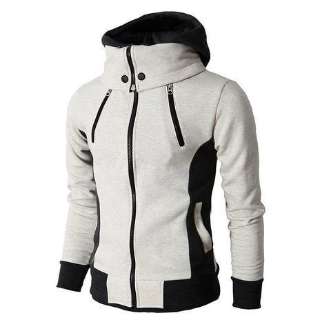 Men's Zip UP Hooded Jacket Fake Two Piece Sports Cardigan Casual Slim Sweatshirt Jacket - Amazitshop