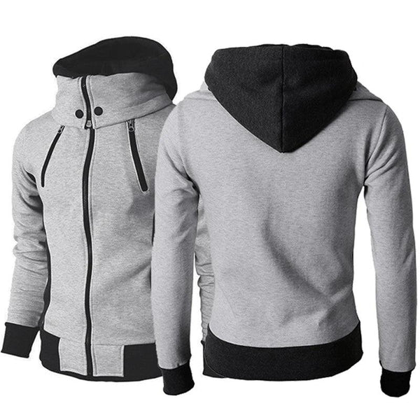 Men's Zip UP Hooded Jacket Fake Two Piece Sports Cardigan Casual Slim Sweatshirt Jacket - Amazitshop