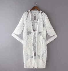 Mesh Floral Embroidery Kimono - Amazitshop