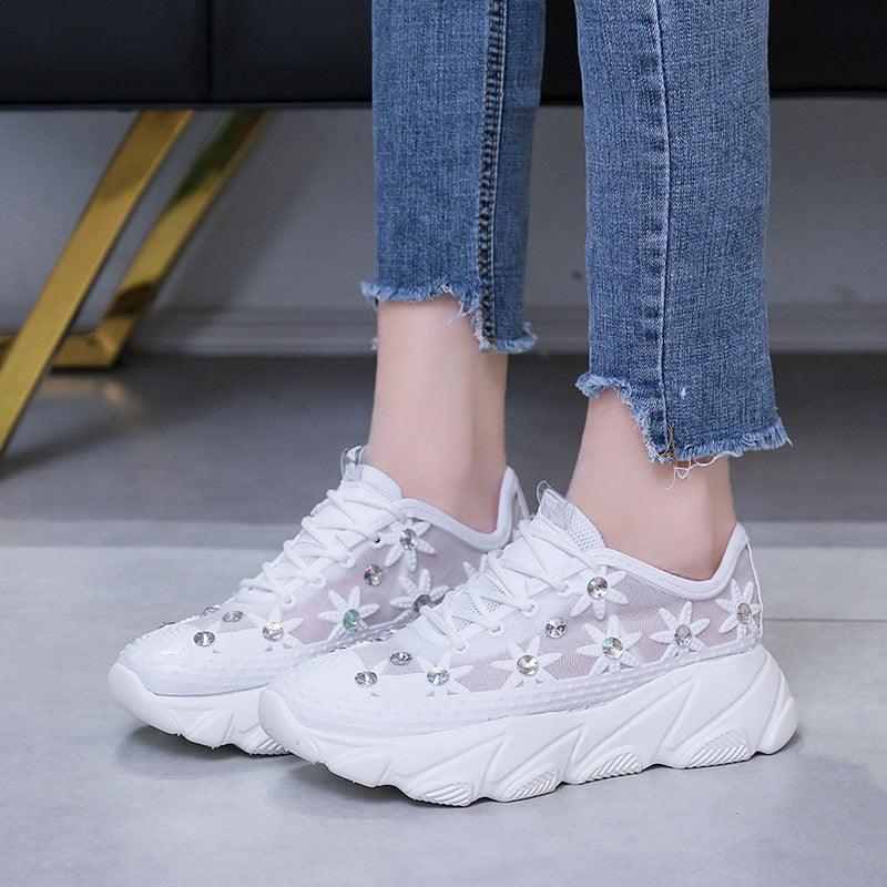 Mesh Rhinestone Platform Platform Wedges - Amazitshop