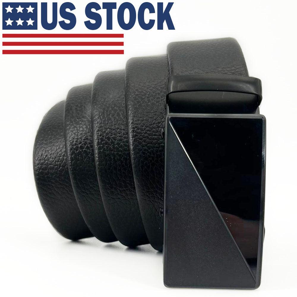 Microfiber PU Leather Ratchet Belt Belts For Men Adjustable Slide Buckle Black - Amazitshop