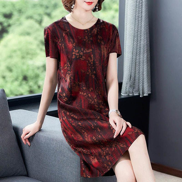 Middle - aged And Elderly Ice Silk Print Dress Fashion Casual - Amazitshop
