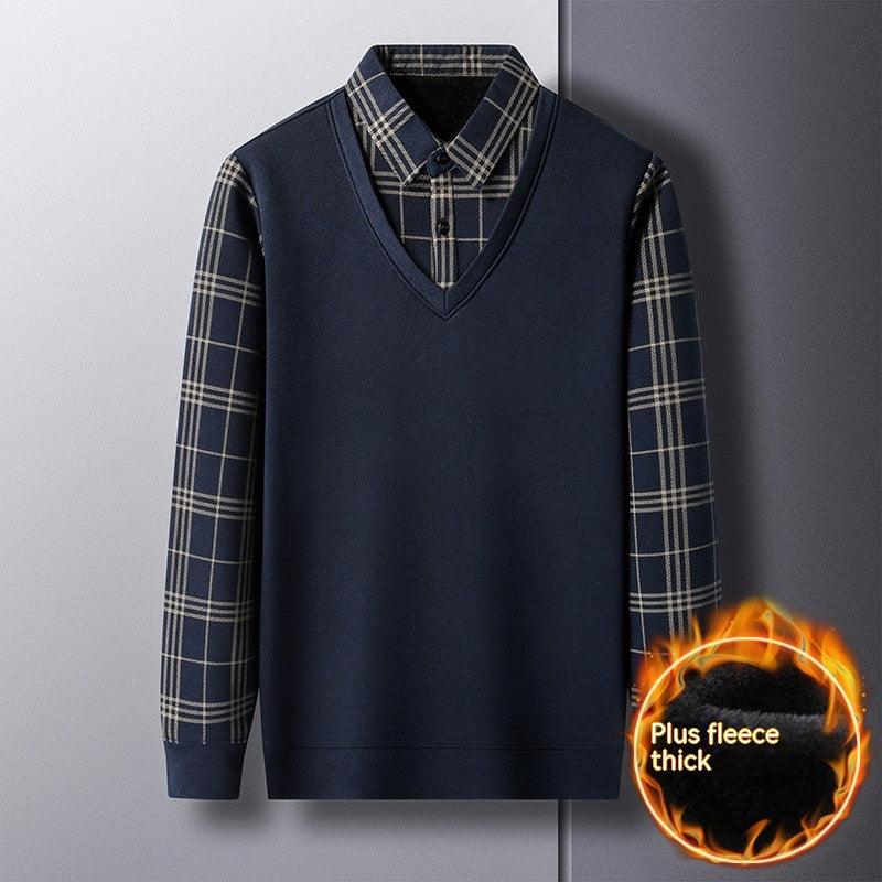 Middle - aged Men Fleece - lined Thickened Long Sleeve Thermal Top - Amazitshop